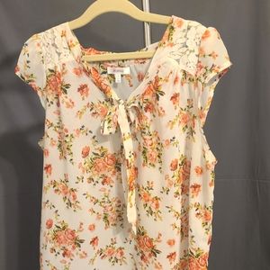 Marisol Orange/Pink Floral Sheer Blouse, Size XL